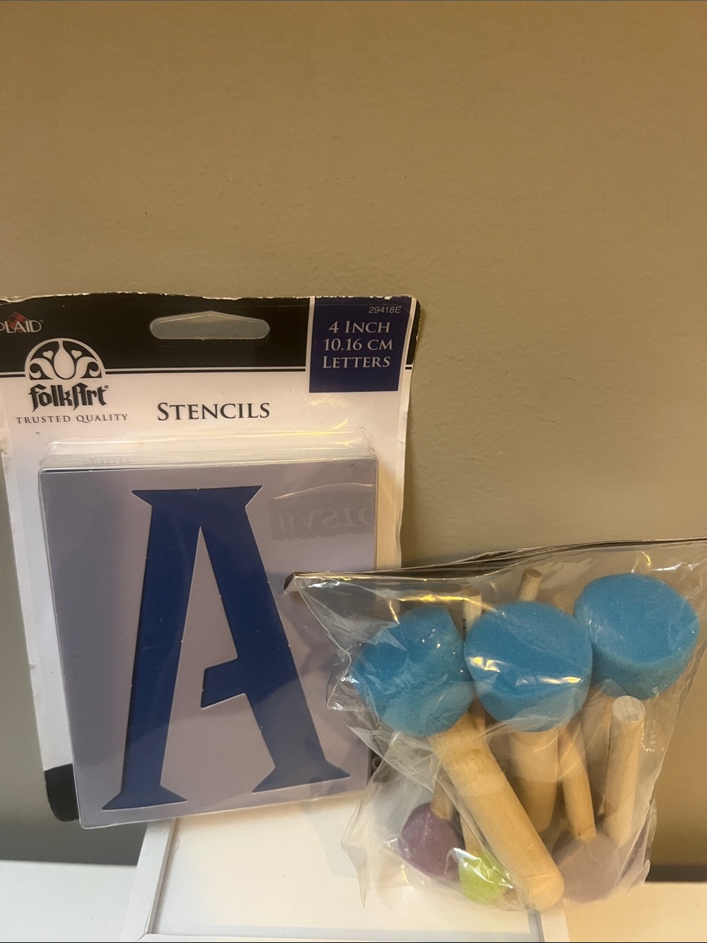 Folk Blue Letter Stencil with Blue Foam Dabbers